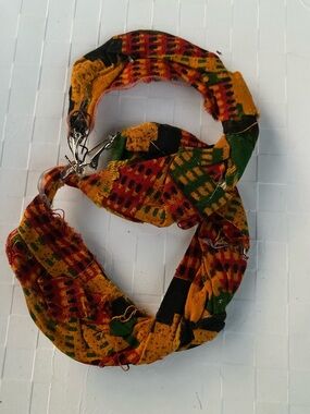 Handmade Multicolor Fabric Hoop Earrings - Yellow, Green & Red